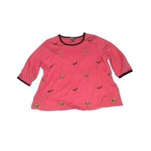 Designer Original shirt Women 1X pink embroidered shoes purses 3/4 sleeve Barbie